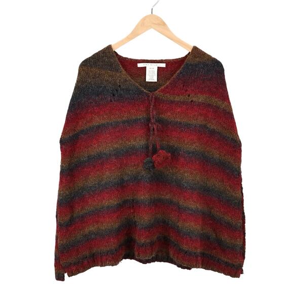 Max Studio Striped Alpaca Mohair Lagenlook Shawl Poncho Red Olive One Size - Picture 1 of 9